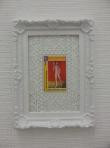 「切手の美術館」使用済切手、レースシール、額縁　17×13×1.7cm　2016