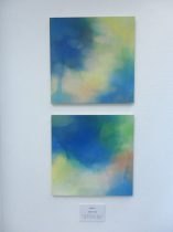 色奏－影映 14-8（上）14-3（下）　綿布に水性アルキド樹脂絵具　45.5×45.5cm　2014