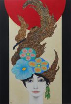 「赤い月」日本画　P100　2017