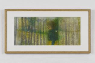 「夢次元」紙に鉄錆、ペン、パステル、他　17.8×40cm　2016