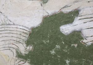 「水のかたち」（部分）杉板、顔料、銀箔、金箔、膠、カシュー　80.3×116.7cm　2016