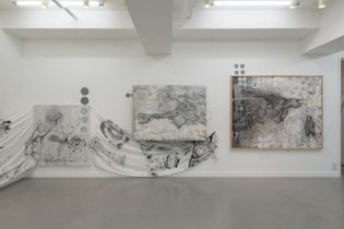 「聯／断 triage L6」「聯／断 triage L7」油絵、アクリル、サンカラー、binder、ペン、綿、木製パネル　2017