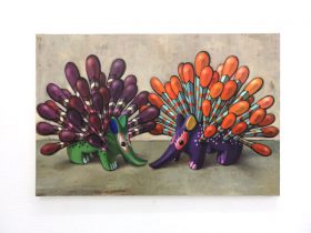 「はりねずみとはりねずみ」油彩、キャンバス　91×60.6cm　2017