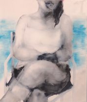 「プールサイド」鉛筆、水彩、紙　70×60cm　2017