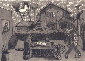 「ニワトリ暗殺作戦」エッチング、ソフトグラウンド、リフトグラウンド　345×400mm　2016