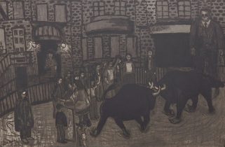 「a front of dance hall」エッチング、ソフトグラウンド、リフトグラウンド　535×695mm　2016