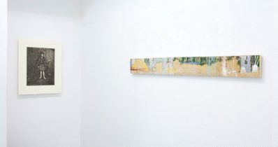 「大雨のウラヤマ」顔料、銀箔、金箔、膠、麻紙 12×111cm 2017