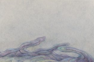 「虚ろな微動」雲肌麻紙、墨、岩絵具　606×910mm　2017