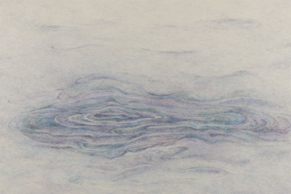 「曖昧な浮動」雲肌麻紙、墨、岩絵具　970×1455mm　2017