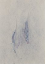 「曖昧な浮動」雲肌麻紙、墨、岩絵具　652×455mm　2017