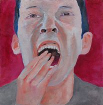 「You are what you eat」ブオンフレスコ（漆喰、砂、顔料、金網、木）　2017