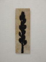 「雪上に立つ者」エッチング、アクアチント、羊皮紙、木製パネル　45.5×14.5cm　2017