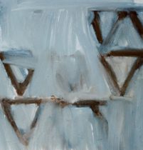 「こごえる程の寒い朝（1）」顔料、画仙紙、膠、アクリルメディウム　33×31.5cm　2017