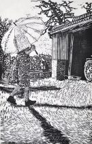 「小屋」墨、和紙・木版　26×17cm　2017