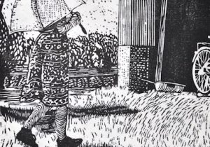 「小屋」墨、和紙・木版　26×17cm　2017