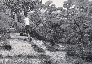 「敷石」墨、和紙・木版　60×91cm　2017