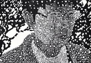 「精霊」墨、和紙・木版　24×18cm　2017