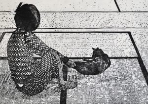 「戯れる」墨、和紙・木版　20×33cm　2017