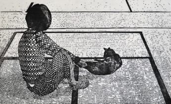 「戯れる」墨、和紙・木版　20×33cm　2017