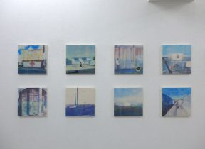 「町」和紙に水彩、水干　各30×30cm　2017