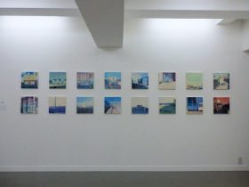 「町」和紙に水彩、水干　各30×30cm　2017