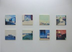 「町」和紙に水彩、水干　各30×30cm　2017