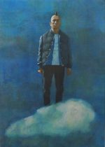 「雲に乗った男」和紙に水干、岩絵具　42×29.7cm　2017