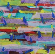 「鳶がくるりと輪をかいた 18－Ｐ－8」板に紙、白亜地、テンペラ、油彩　180×180mm　2018