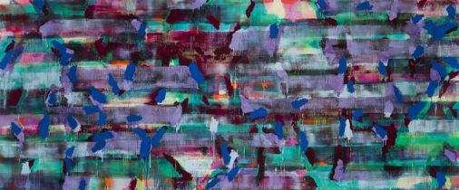 「鳶がくるりと輪をかいた 18－Ｐ－14」キャンバス、テンペラ、油彩　1970×4660mm　2018