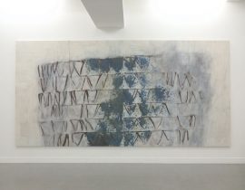「こごえる程の寒い朝（2）」顔料、画仙紙、膠、アクリルメディウム　175×360cm　2018