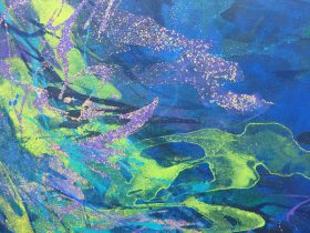 「Original Evidence―龍神は諭してくれる。理想は歌うように美しくあれと。―」 （部分）アクアオイル、金箔　F80　2018