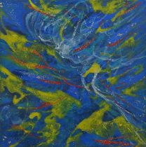 「Original Evidence―龍神は諭してくれる。理想は歌うように美しくあれと。―」 アクアオイル、金箔　 F8 　2018