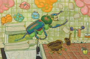 「五月の湯」 木製パネル・雲肌麻紙・膠・岩絵具・水干絵具　100×150mm　2018