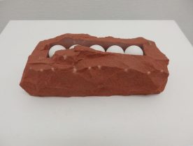 「たまごのなかで　おこっていること」キャンソン紙に色鉛筆　7×18×7cm