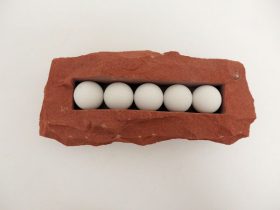 「たまごのなかで　おこっていること」キャンソン紙に色鉛筆　7×18×7cm