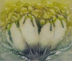 「夜を数える」水性油性混合木版（和紙、油性版画インク、透明水彩絵の具）360×330mm　2017