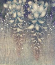 「Morning fog１」水性油性混合木版（和紙、油性版画インク、透明水彩絵の具）　360×330mm　2018