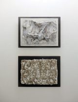 （上）「Codama 7」古新聞、アクリル絵具　29×41cm　（下）「Codama 6」古新聞、アクリル絵具　55×41cm