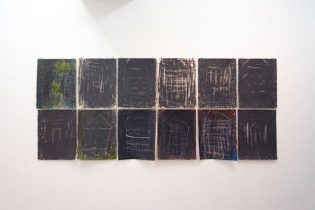 「朽ちる家のためのプランドローイング-1～12」鉛筆、ガッシュ、アクリル絵の具、クレヨン、他　各405×315mm　2018