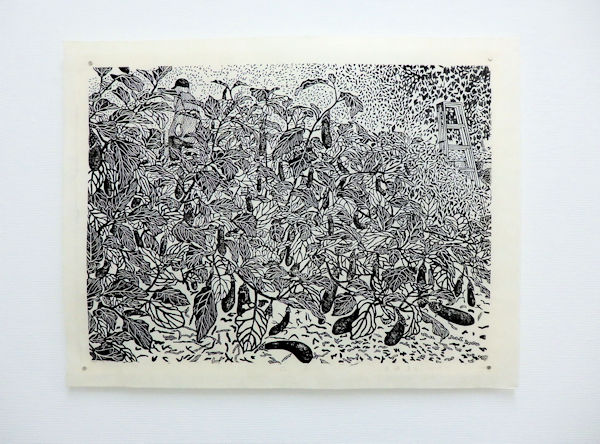 「茄子」和紙、墨（木版）　45×61cm　2018