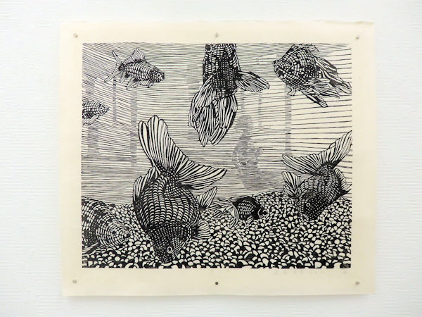 「金魚」和紙、墨（木版）　41×49cm　2018