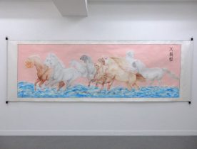 「八駿猫」アクリル、色鉛筆、インク、水彩紙　300×100cm　2019