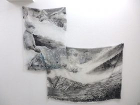 「聯／断 triage 12 INS 3」（部分）　アクリル、ペン、墨、染料、布　サイズ可変　2018