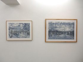 （左）「痕跡2017－Ⅱ」（右）「痕跡2018.12.16」木版、シルクスクリーン、リトグラフ