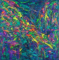 「Original Evidence－月愛でる龍神は、月の尊厳は守られると、言うのだろうか－ゆれながら、天のララバイにくるまれる」アクアオイル、金箔　S100　2019