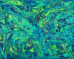 「Original Evidence－月愛でる龍神は、月の尊厳は守られると、言うのだろうか－」アクアオイル、金箔　F100　2019