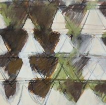 「ドローイング（1）」顔料、画仙紙、膠、アクリルメディウム　H21.5×22cm　2019