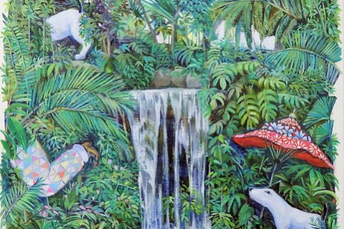 「ジャングルでかくれんぼ」キャンバスに油彩　27×27cm　2019