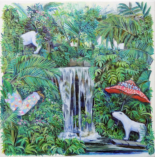 「ジャングルでかくれんぼ」キャンバスに油彩　27×27cm　2019
