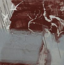 「landmark」岩絵具、アクリルスプレー、銀箔、アルミ箔、膠、和紙　27.3×27.3×1.9cm　2019